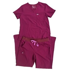 FIGS Catarina Top And Kade Cargo Scrub Pants - Magenta  Size Large Set